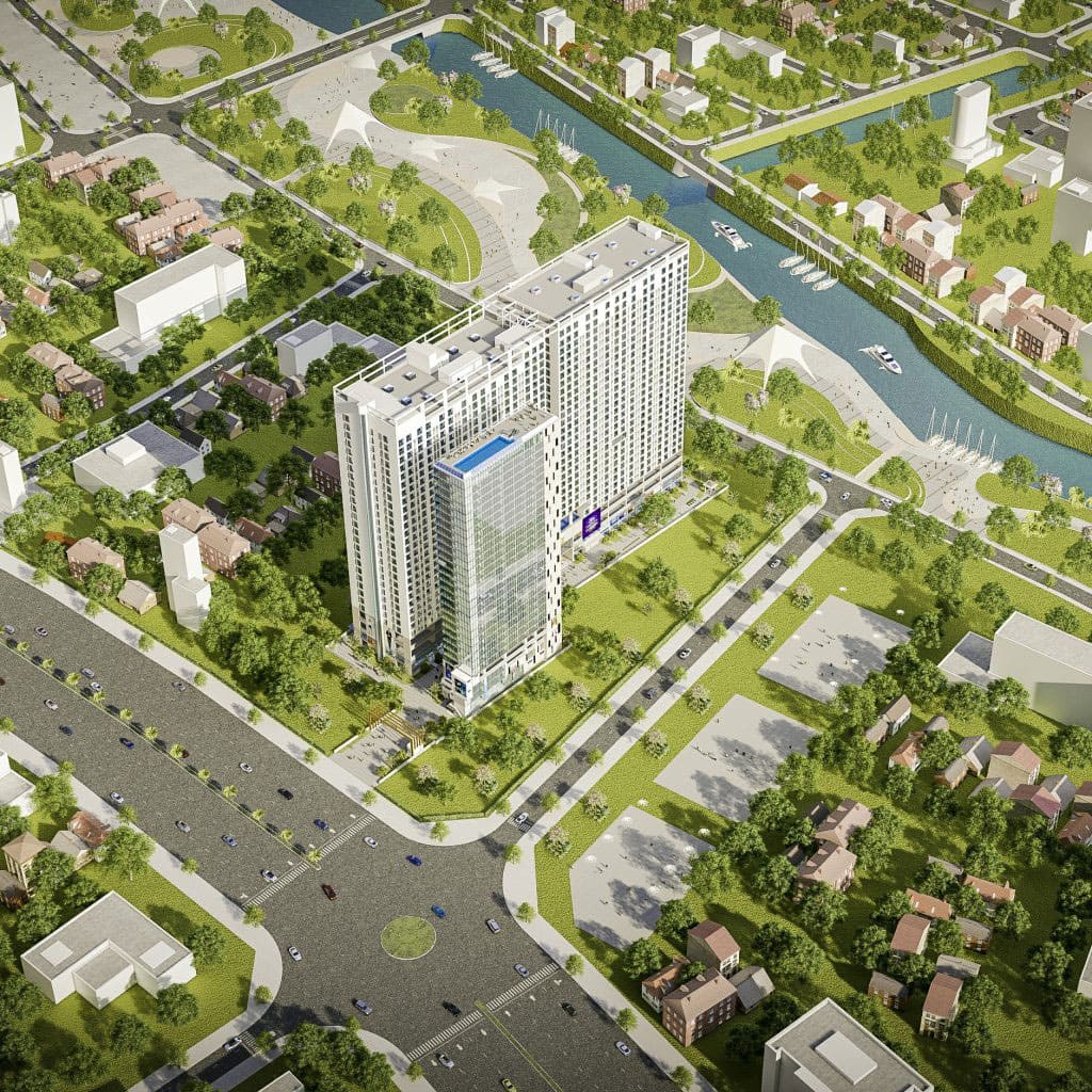 Hình ảnh phối cảnh tổng thể căn hộ Roxana Plaza 3 mặt view sông được Tường Phong phát triển tại Bình Dương